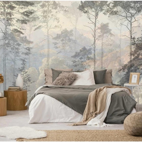 Hazy Forest Wall Mural,AbstractNature Landscape Wallpaper,Background Wall Decor